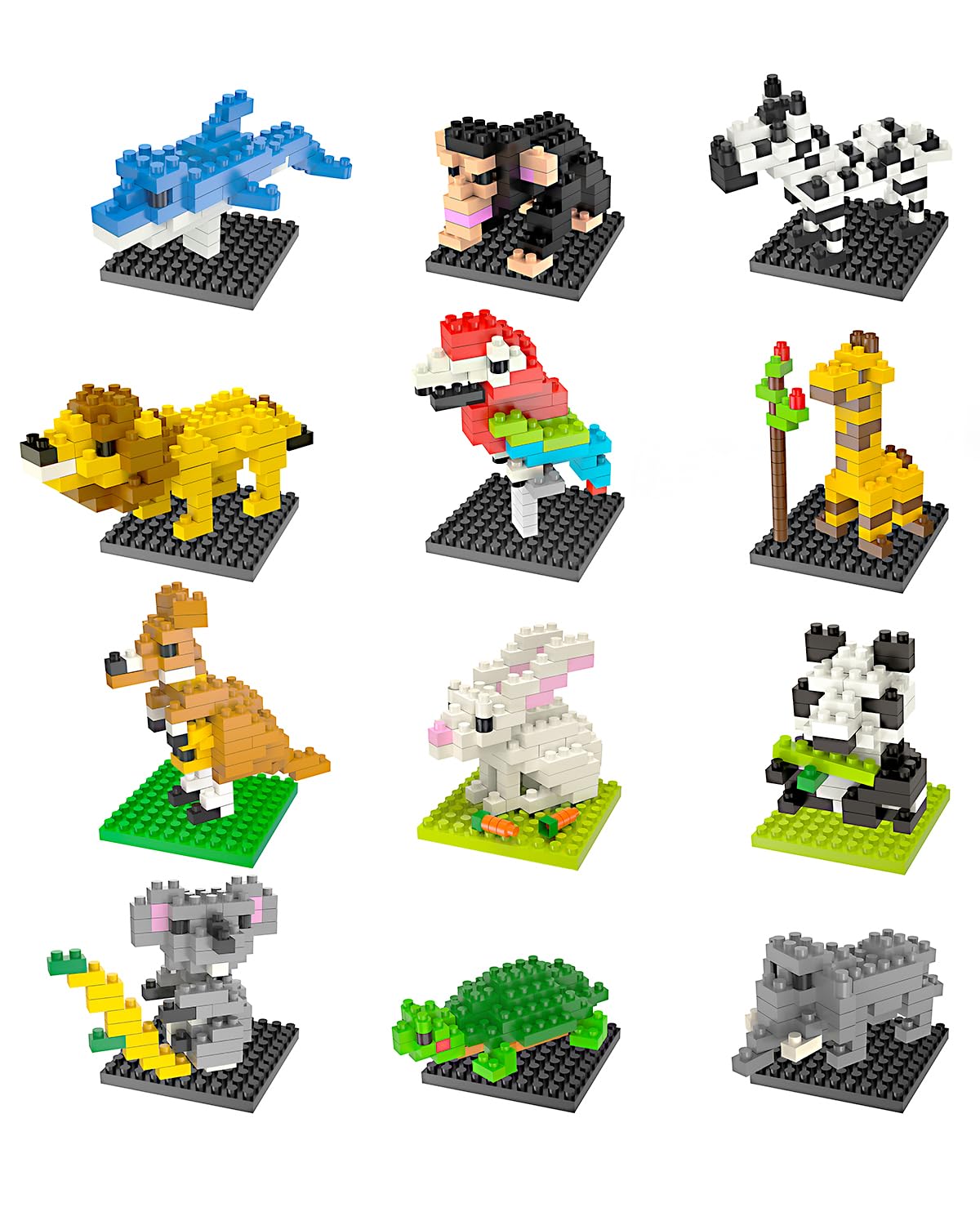 FUN LITTLE TOYS Mini Animal Building Blocks - 12 Pack Multicolor Plastic Party Favor for Kids, Small Toy Prizes, Goodie Bag Stuffers