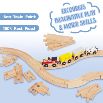 Wooden Train Tracks 24 Piece Set, Track Expansion and 9 Distinct Pieces - 100% Compatible with All Major Brands Including Thomas