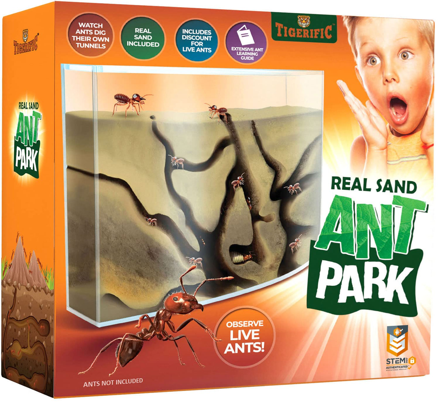 Tigerific Ant Farm for Live Ants - Real Sand Ant Colony Kit for Kids -Fun Science Habitat Set for Children  Watch Ants Dig Tunnels  Carry Sand  Hide and Drag Their Food