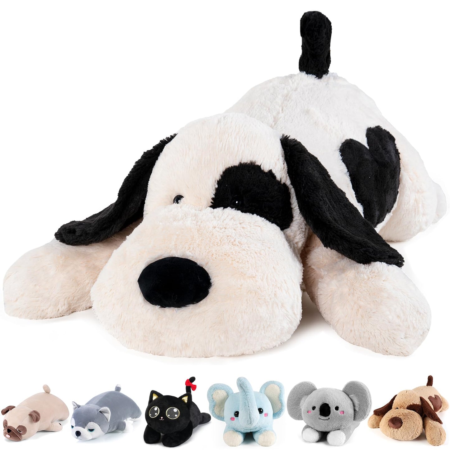 meowtastic Weighted Stuffed Dog - 22" Plush Toy, 4.5 lbs, Black & White, Cotton Material, Perfect Gift for Kids & Adults