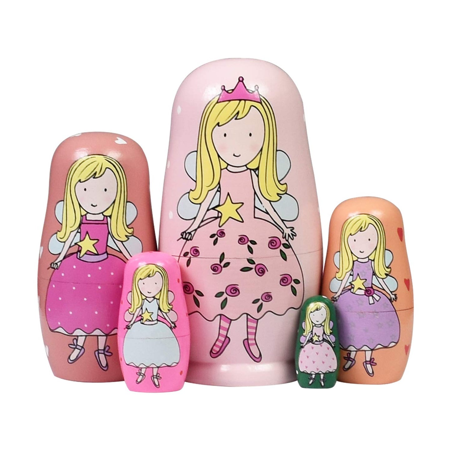 HYCLES Nesting Dolls Set - 5 Piece Wooden Matryoshka Toys, Pink Angel Color, Handmade for Kids, Perfect for Birthdays and Holidays