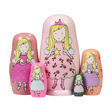 HYCLES Nesting Dolls Set - 5 Piece Wooden Matryoshka Toys, Pink Angel Color, Handmade for Kids, Perfect for Birthdays and Holidays