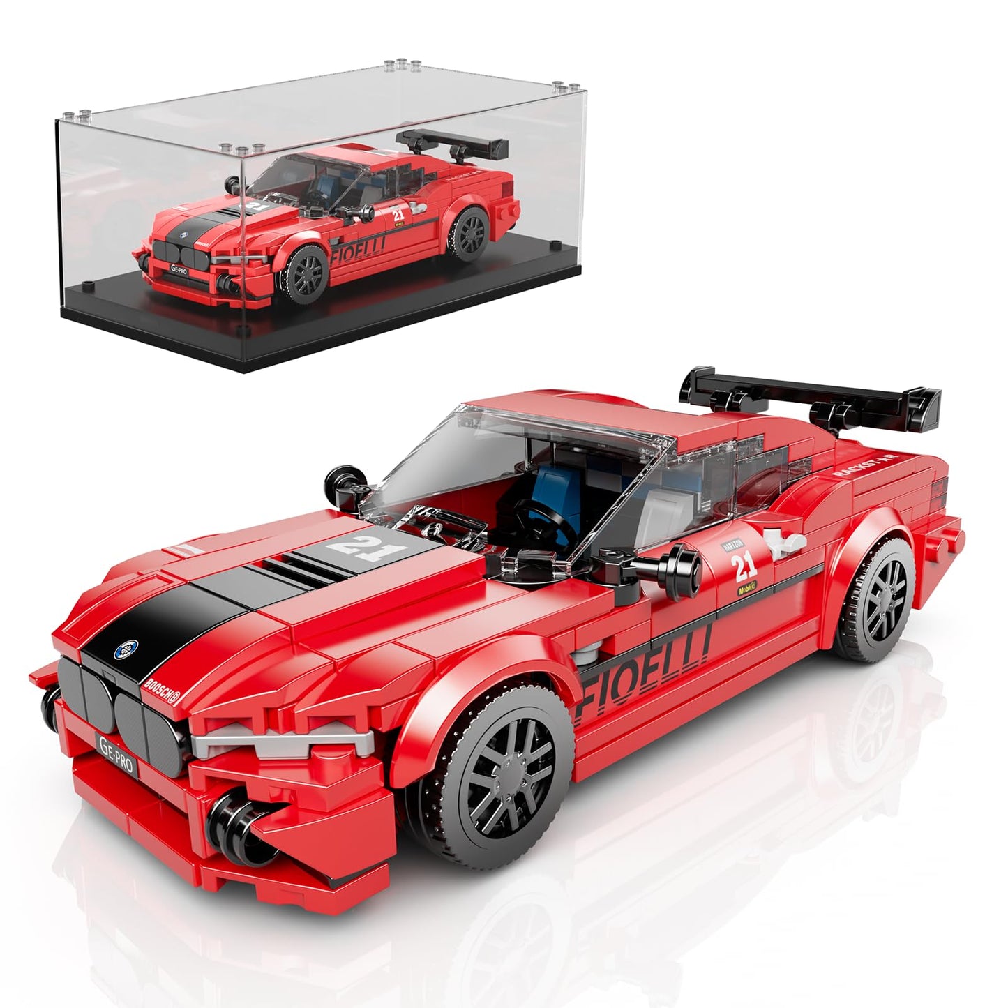 Mould King Speed Champion M8 Racing Car Building Kit with Acrylic Display Case  27072 Collectible Model Car Kits  Building Blocks Kit Racing Toy Cars for mature-themed Kids 8+(481 PCS)