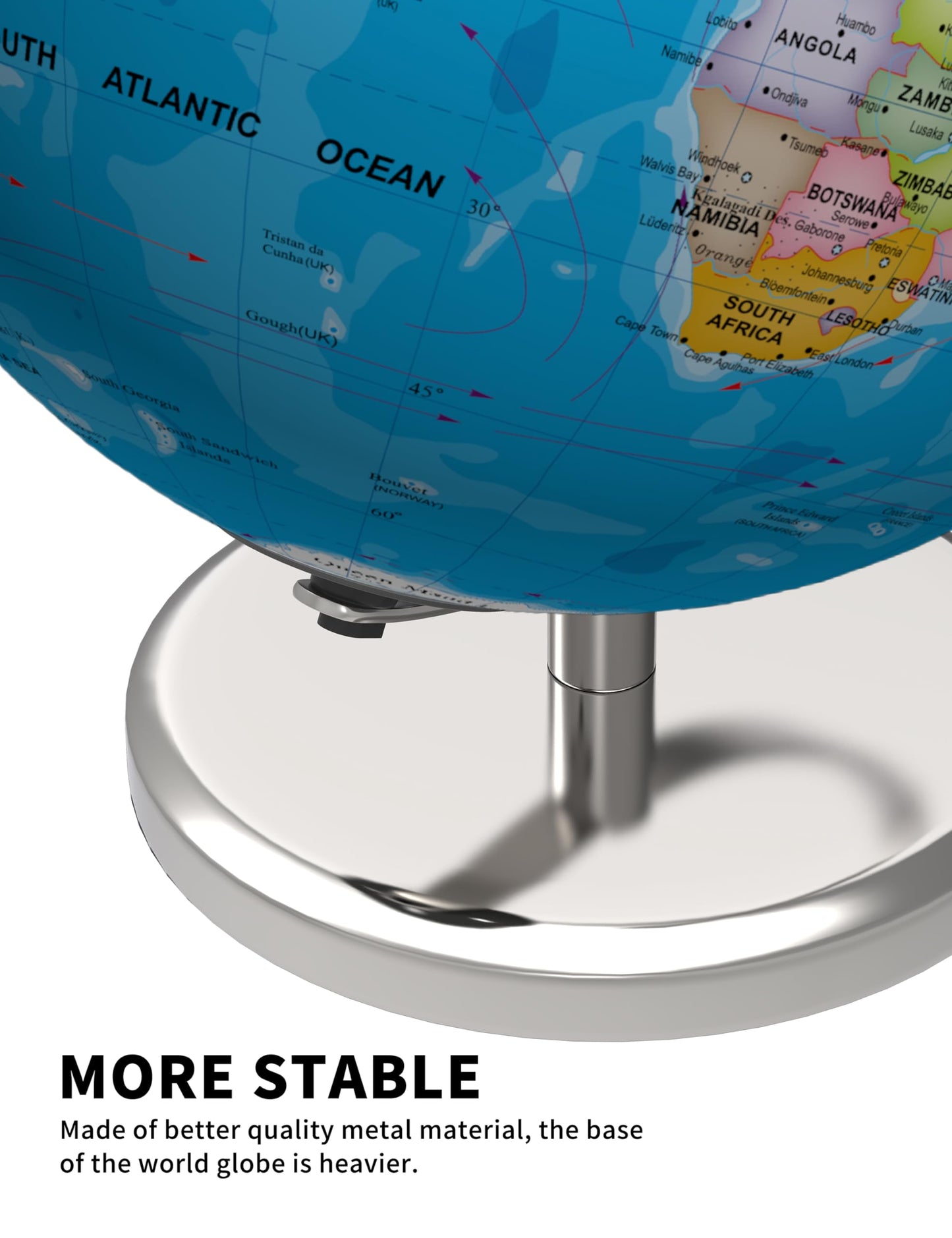 Waldauge 9'' Illuminated World Globe With Stand, Educational Globes For Kids Learning, Colorful Hd World Map Details, Led Globe