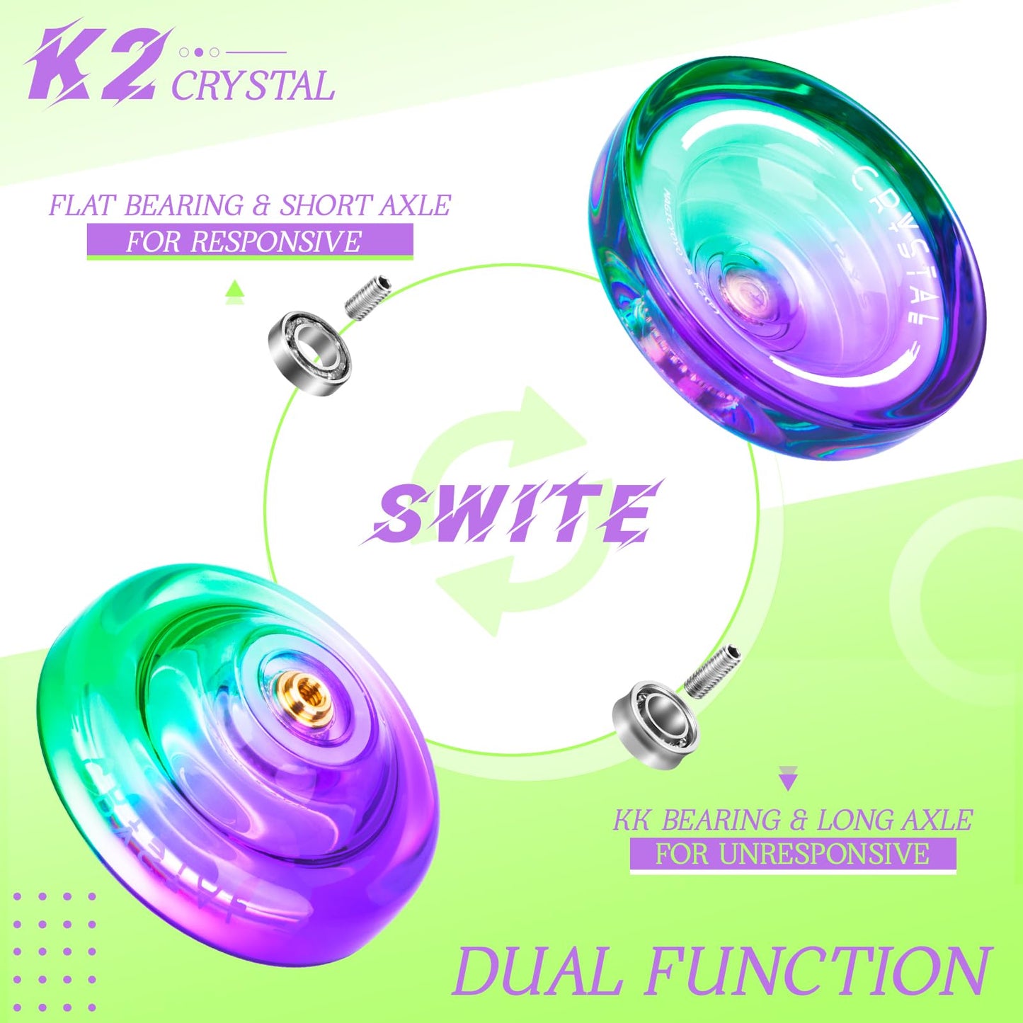 Magicyoyo Responsive Yoyo For Kids Beginners, Dual Purpose Yoyo K2 Unresponsive Yoyo For Finger Spin Tricks Intermediate Play+12