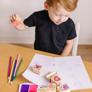 Melissa & Doug Wooden Stamp Set: Friendship - 9 Stamps, 5 Colored Pencils, And 2-Color Stamp Pad - Fsc Certified