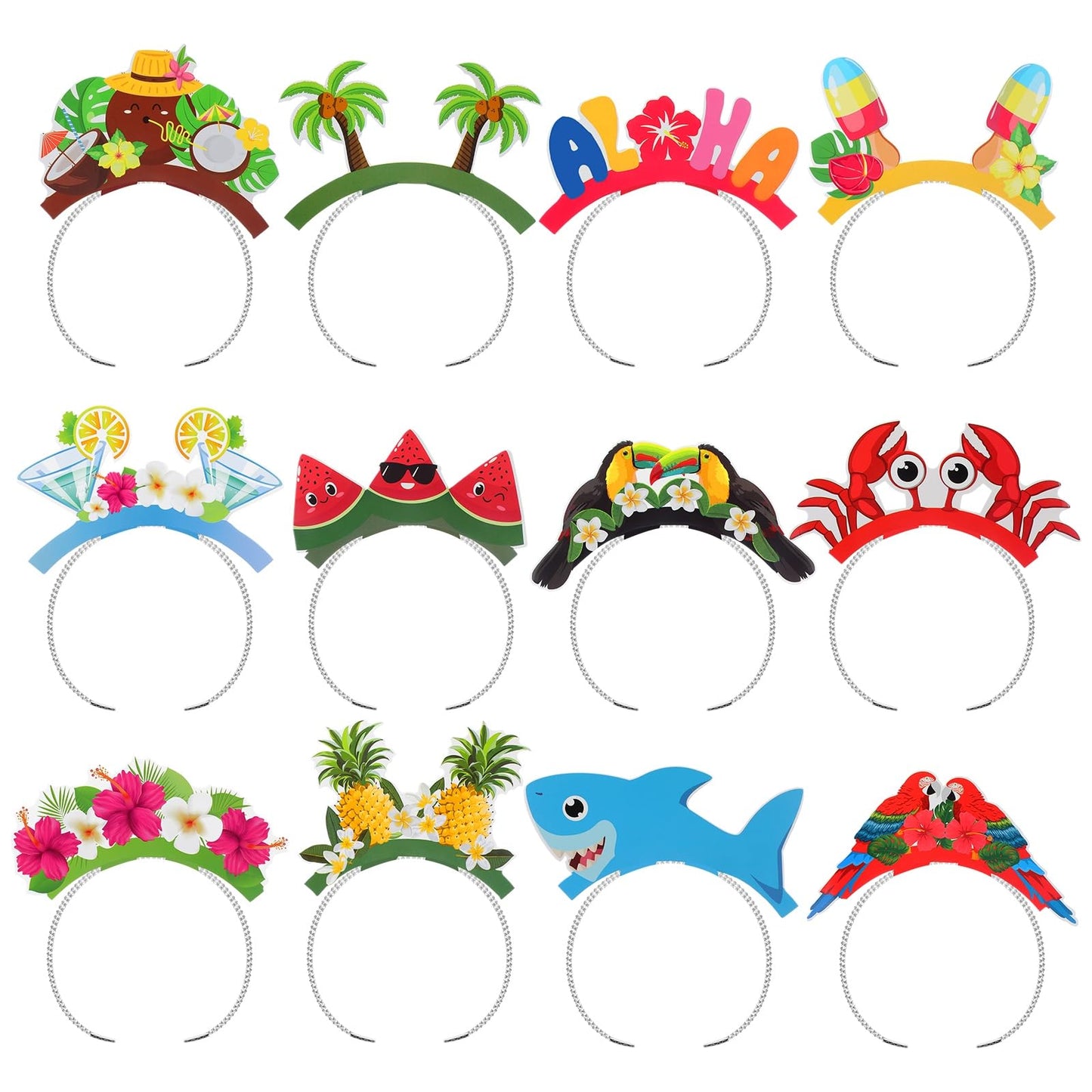 Foilswirl 12 Pcs Hawaiian Party Headbands Paper Luau Tropical Headwear Hawaiian Party Favors Fun Tropical Fancy Dress Props Beac