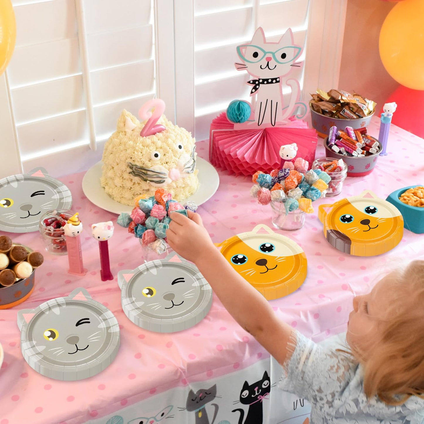 QUERICKY Cat Shaped Dinner Plates, Cat Birthday Party Disposable Plates, Cat Themed Party Tableware for Birthday, Party, Baby Sh