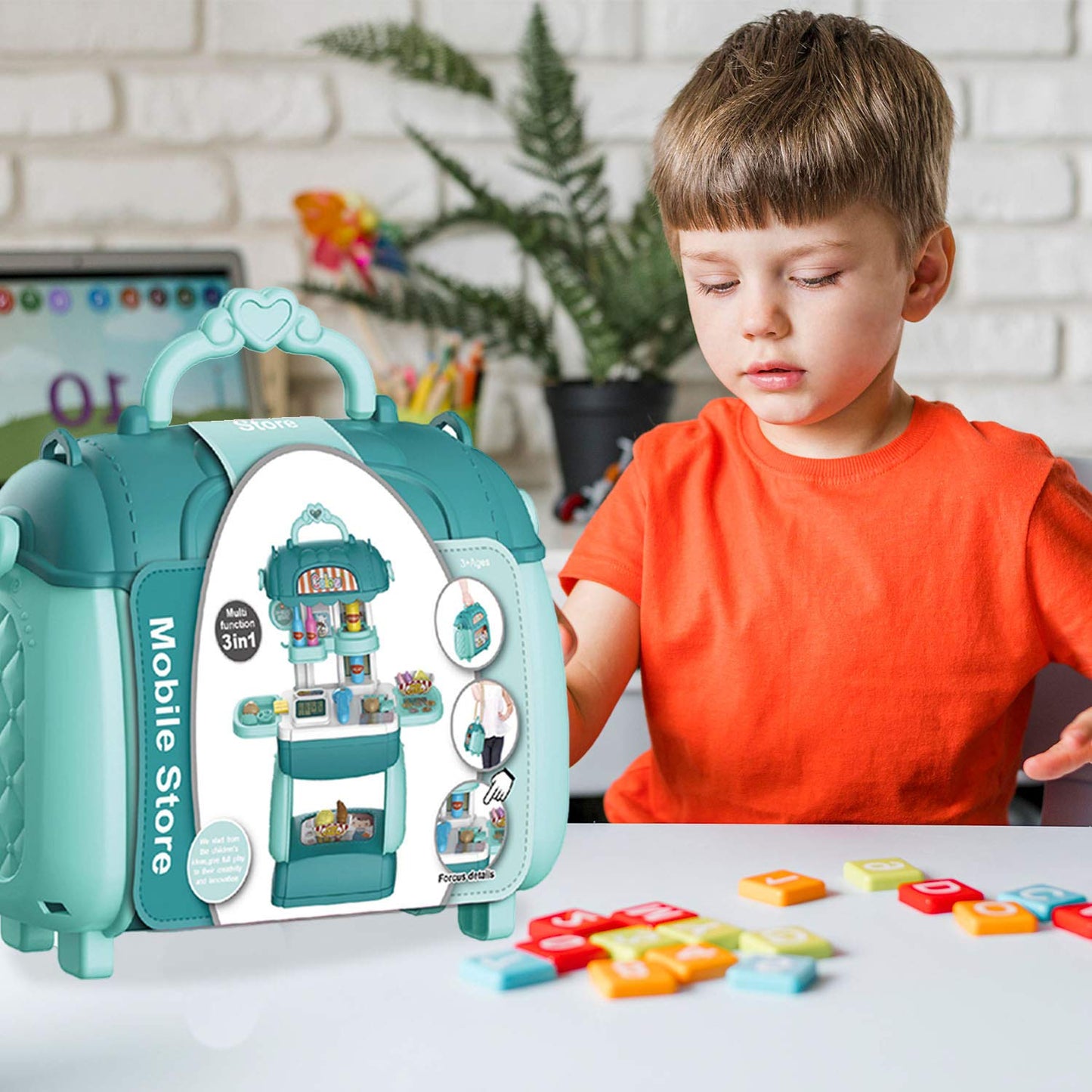Shape28 Store Bag Pretend Play Store Toddler Toys 62 PCS Shopping Cart for Kids with Play Kitchen Prop Money Pantry Storage Cash