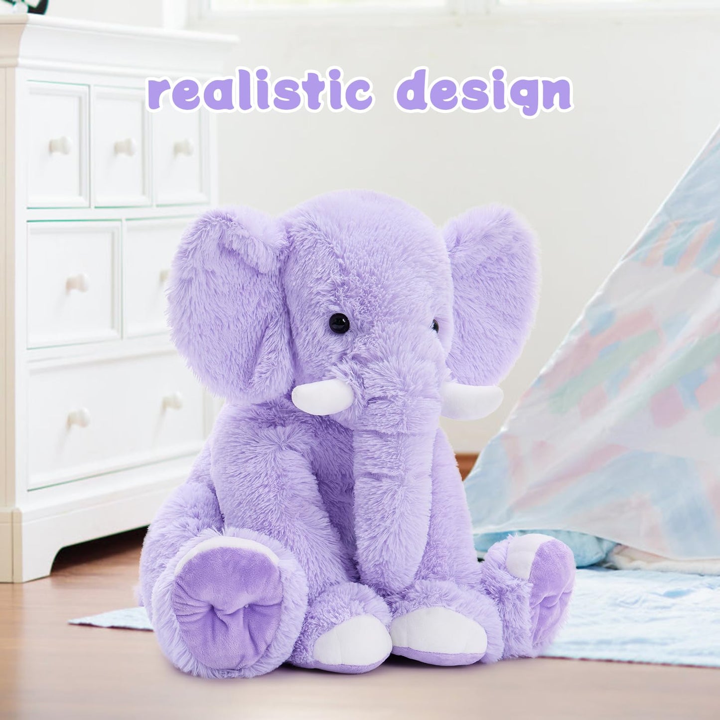 MorisMos Large Purple Elephant Stuffed Animal, 19.6" Soft Plush Toy for Kids, Ideal Gift for Boys and Girls