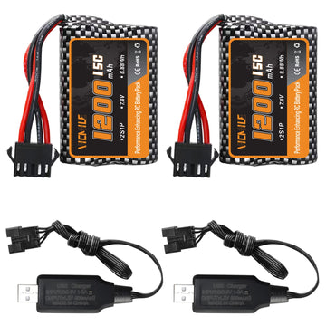 VICMILE 7.4V 1200mah Li-ion Battery 2S 15C RC Boat Batteries R208 R308 Battery Fit for High Speed Remote Control Boats 2Pack wit