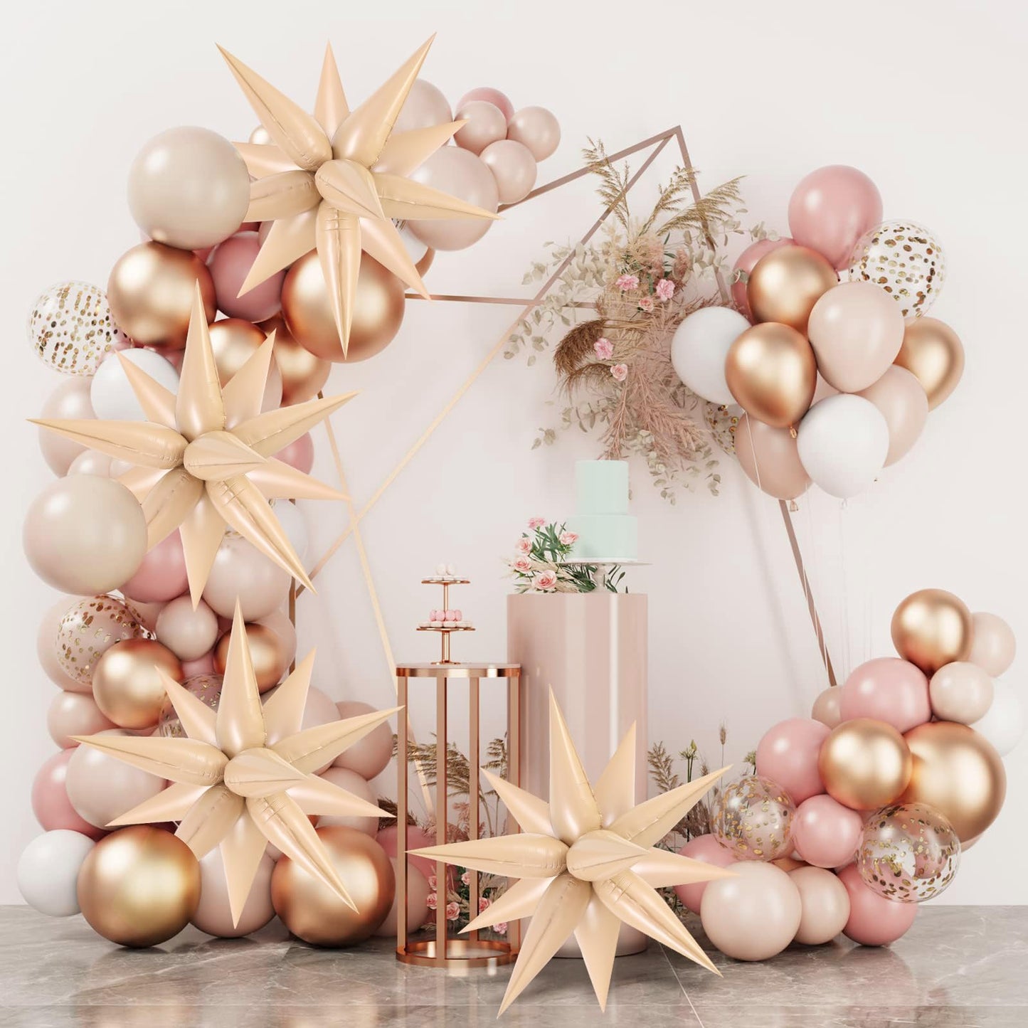 60 Pcs Caramel Color Star Balloons Foil Starburst Balloons Explosion 12 Point Cone Balloons Large For Wedding Anniversary Backdr