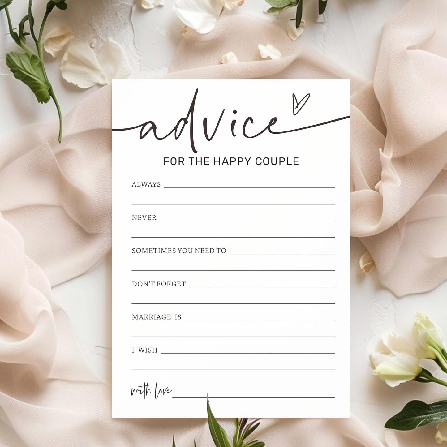 Wedding Shower Games Cards, Advice For The Happy Couple, Bridal Shower Games 25 Guests, Engagement Party Wedding Games For Guest