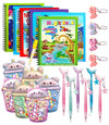 AMYCAUR Magic Water Coloring Book Set for Kids  Pack of 24 (6 Magic Water Books, 6 Pens, 6 Keychains, 6 Cute Pouches) Reusable 