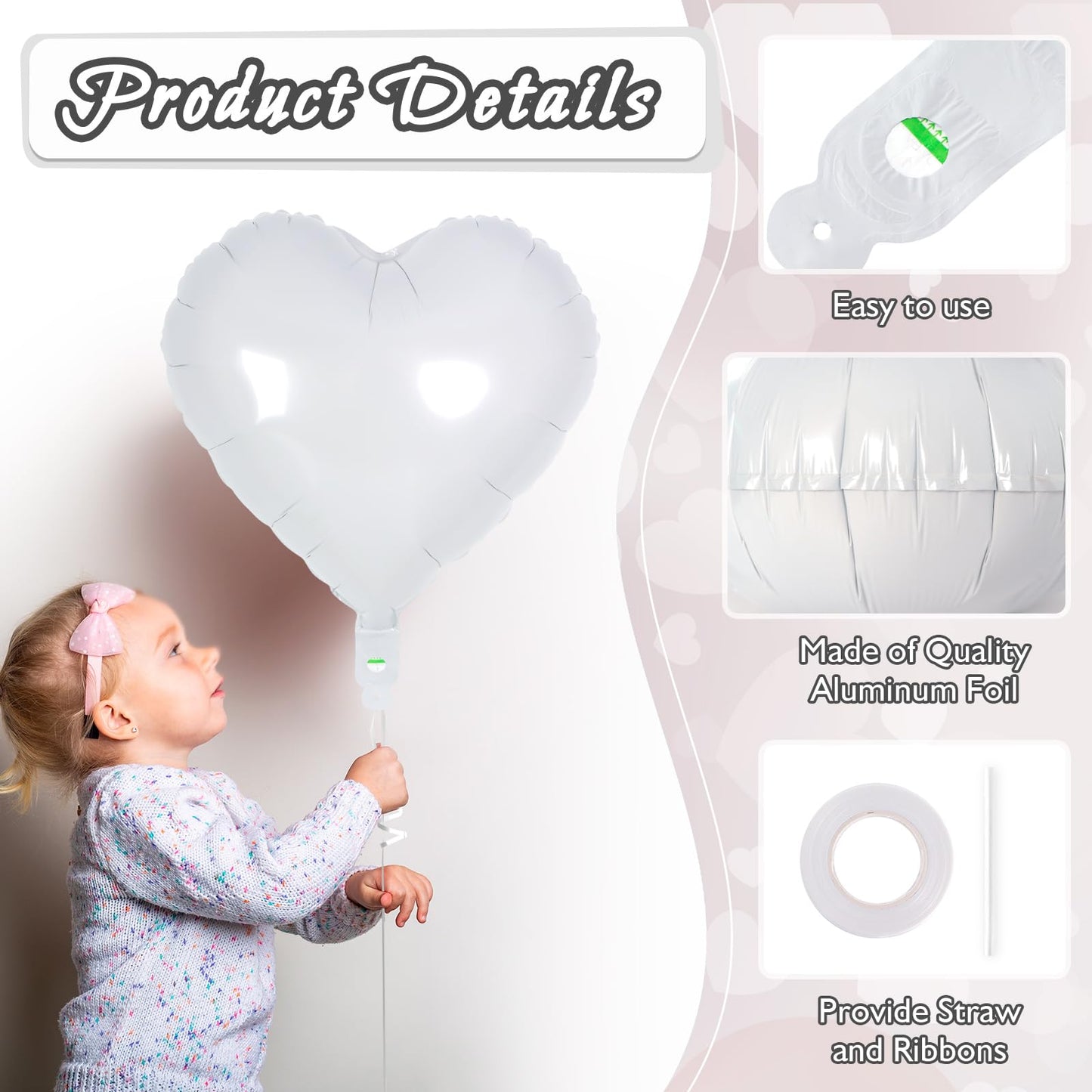 12 Pcs White Heart Balloons,18 Inch Heart Foil Balloons Love Balloons Valentine Balloons For Birthday Party Wedding Engagement P