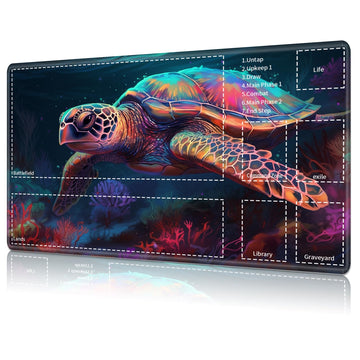 for MTG Card Playmat with Zone Game Play Mat for MTG TCG 24 x 14 inches Non-Slip Play Mat for Commander Board RPG CCG Game TCG Other Card Games/Mouse Pad-Colored Turtle