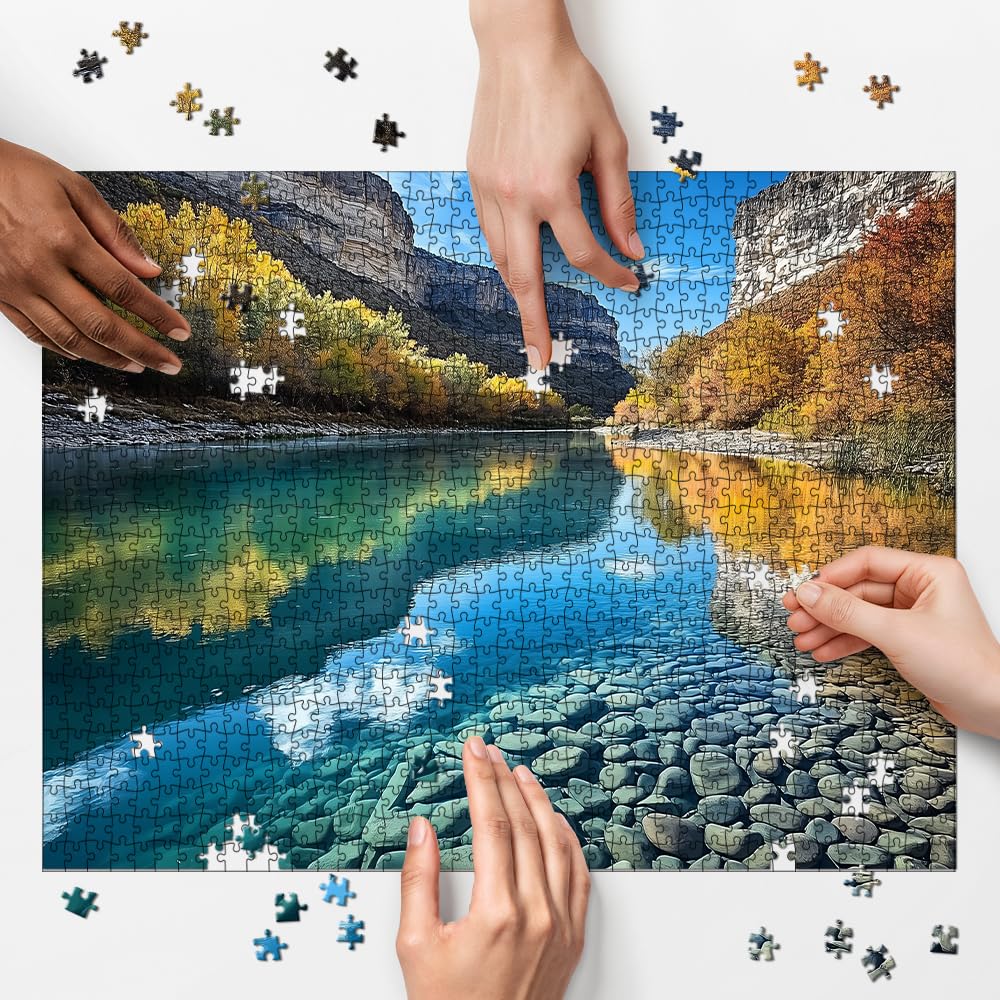 1000 Piece Jigsaw Puzzle for mature-themeds - Canyon River Fall Landscape Nature Scene  Turquoise Lake Mountain Puzzle  Challenging Relaxing Game  enhanced Recycled Gift for mature-themeds Teens