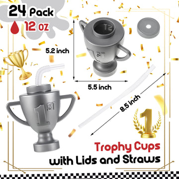 Amyhill 24 Pcs Race Car Trophy Cups With Straws and Lids 12 Oz Plastic Race Car Birthday Party Supplies And Favors For Kids Adul