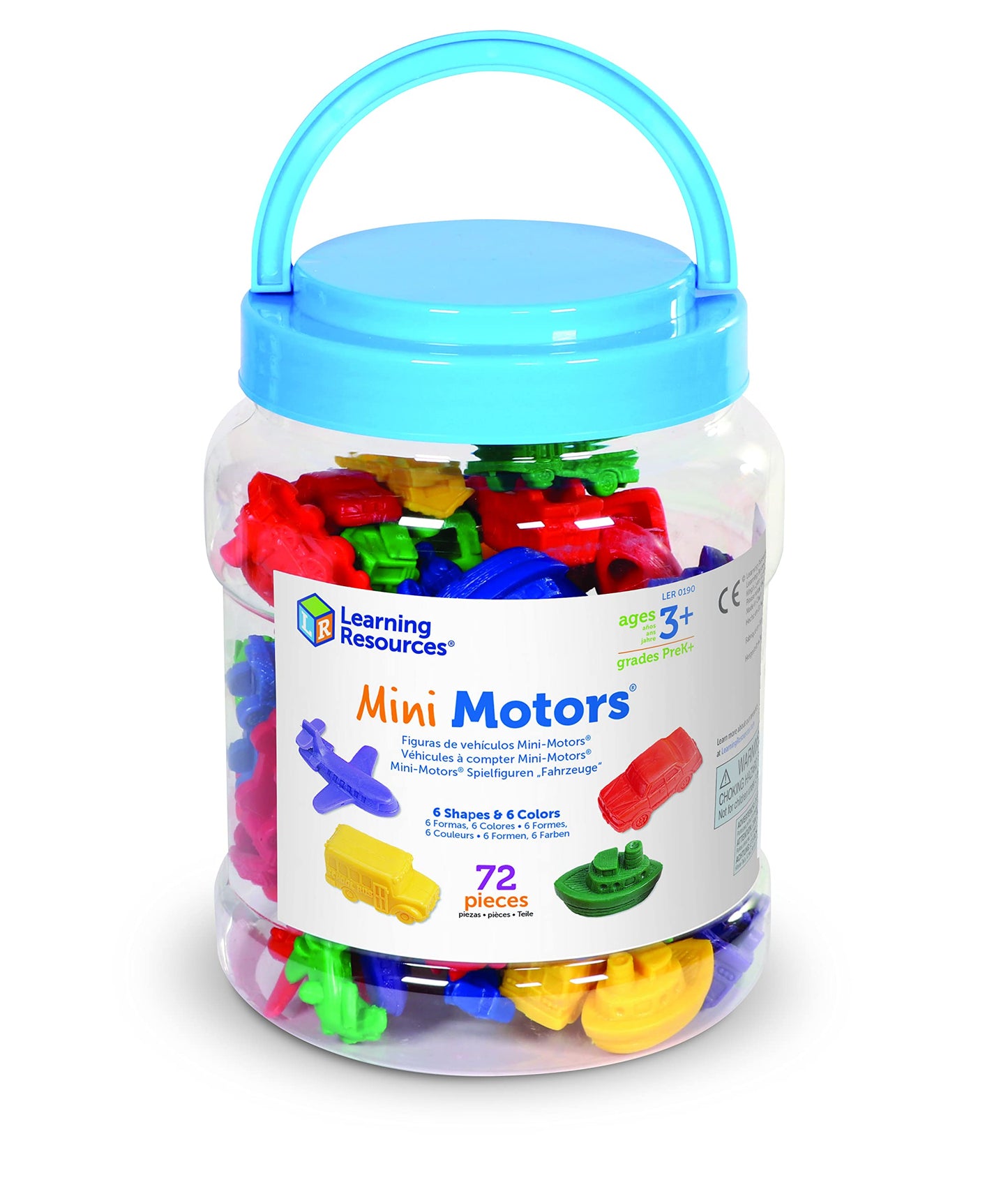 Learning Resources Mini Motors Counting and Sorting Set, 72 Pieces, Medium, Multi Color, Ages 3+, Model LER0190, Rubber Math Counters