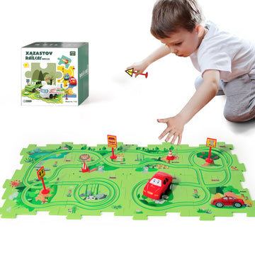 Xazastov Puzzle Track Car Play Set, Plastic Floor Puzzles For Kids With Vehicles, 2 3 4 5 6 Year Oold Boy Toys Gift, Toys For 2