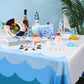 Irenare 3 Pcs Ocean Waves Theme Tablecloth Ocean 87 x 108 Inch Blue Rectangle Water Print Plastic Table Cover Sea Beach Mermaid