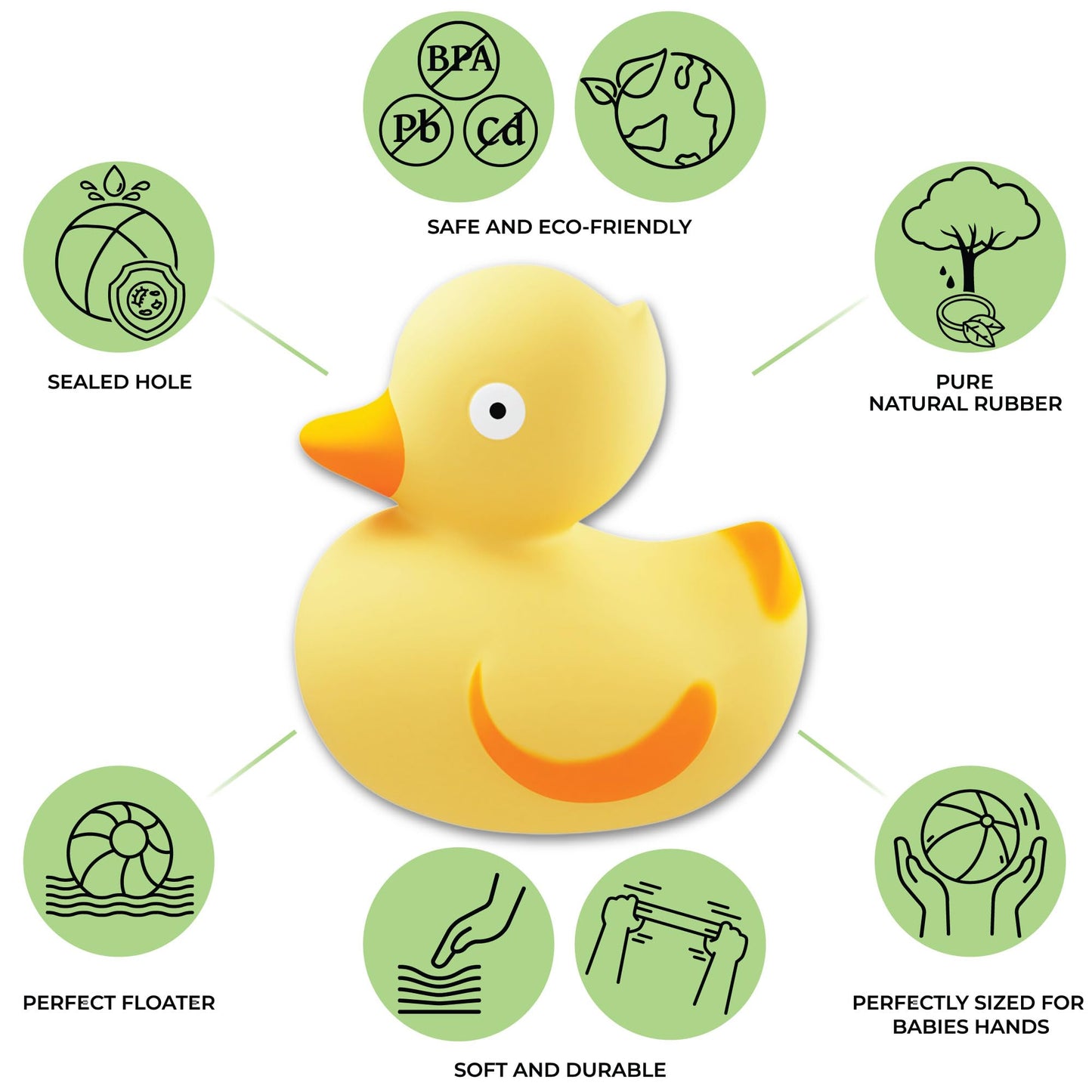 Caaocho Pure Natural Rubber Bath Toy - Rubber Ducky Lily The Duck Baby Toy - Hole Free Bath Toys, Bpa Free Bath Toys For Infants, Without Holes Sealed Natural Rubber Baby Toy