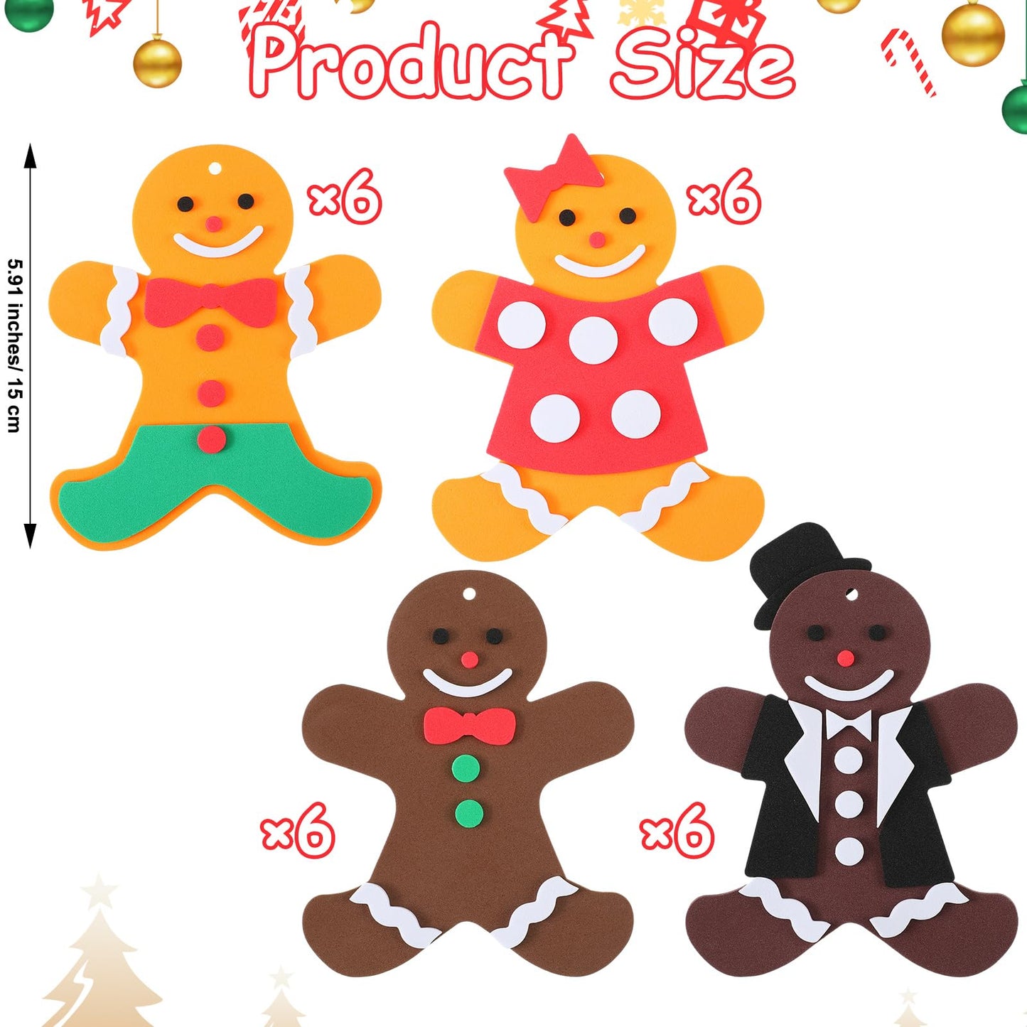 Yuxung 24 Sets Christmas Craft Kits for Kids DIY Gingerbread Man Necklace Crafts Kit Xmas Foam Crafts for Kids Christmas Holiday