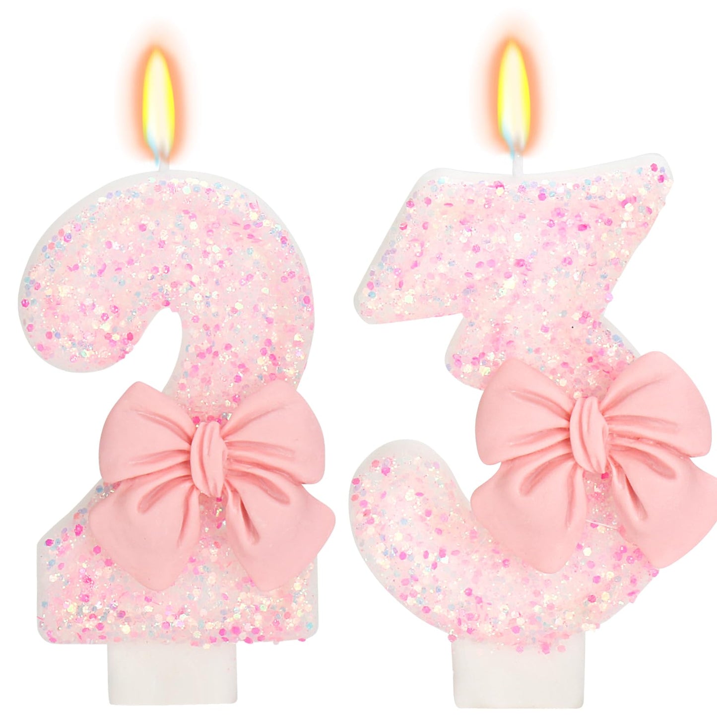 ElekFX 23rd Birthday Candles for Cake, Pink Bow Number Cake Candles, 2.76 inch Number Happy Birthday Candle, Cake Topper Decorat