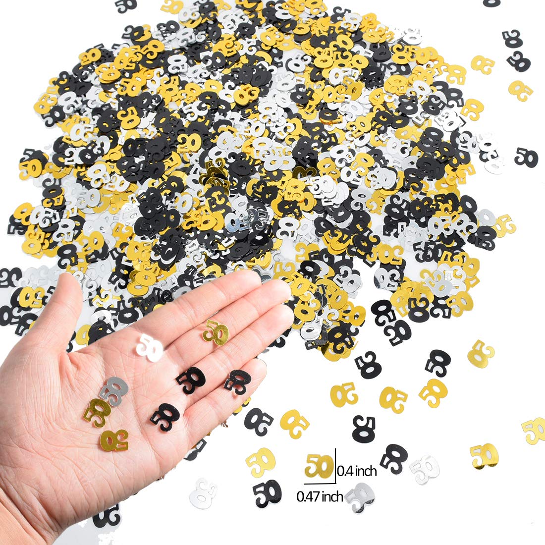 Number 50 Confetti Shiny Table Confetti for 50th Birthday Anniversary Party Decoration, Black Gold Silver, 1.59 Oz