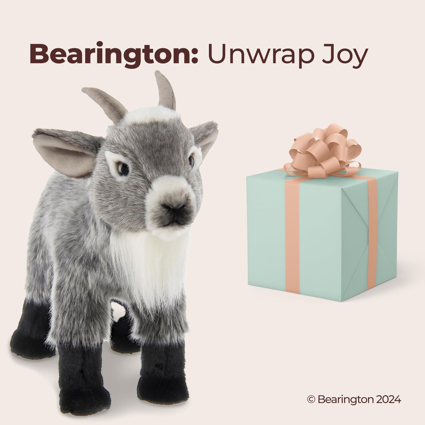 Bearington Garret Plush Gray Goat Stuffed Animal, 12 Inches