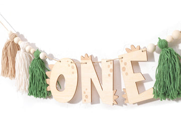 Agkvw Dinosaur 1st Birthday High Chair Banner - Dinosaur First Birthday Decorations Boy, Wooden One Tassel Highchair Banner, Boy