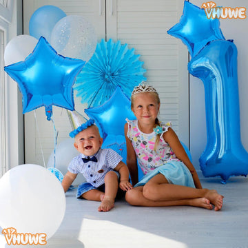 Blue Star Balloons 18 Inch, 10 Pcs Blue Star Shaped Mylar Helium Foil Metallic Balloon For Birthday Party Decorations Baby Showe