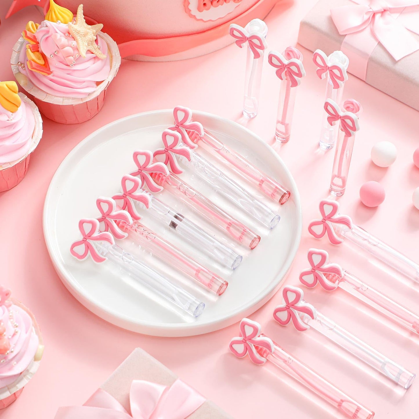 Shappy 60 Pcs Pink Bow Coquette Bubble Wands Bulk Mini Bubble Wands Party Favors Small Bubbles Birthday Party Gift for Novelty G