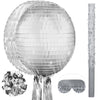 Aoriher Disco Ball Piata 12.6 x 12.6 x 3 Inch Disco Party Piata Mirror Disco Ball Piata Silver Foil Piata with Stick Mask Confet