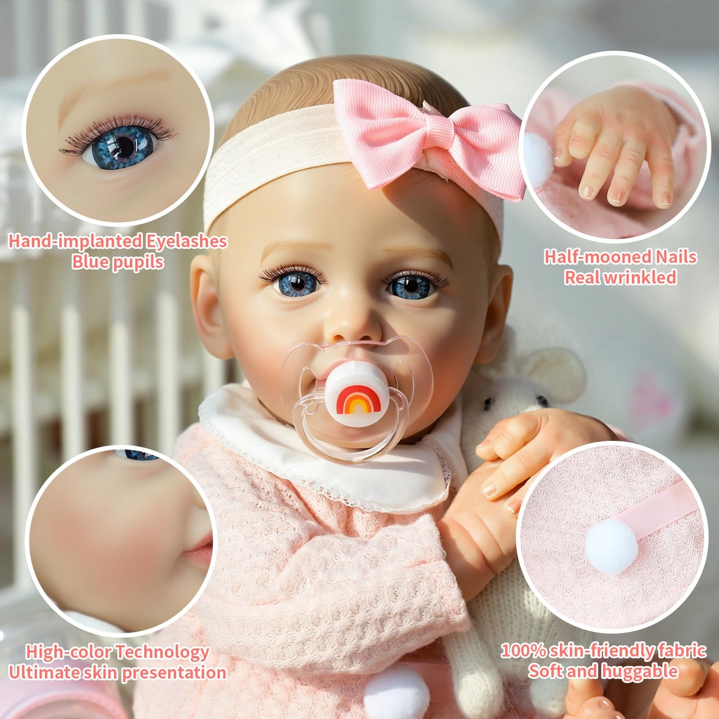 SCOM Reborn Baby Doll Pink Bettie  18-Inch Lifepreviously openedborn Girl w/Birth Certificate  Magnetic Pacifier & Bottle  Soft-Touch Vinyl  Pink Outfit - Gift & Collector Doll  Ages 3+