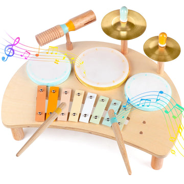 Kids Drum Set, Montessori Musical Instruments For Toddlers 1-3, Wooden Musical Toys For Baby 12-18 Months, Preschool Educational