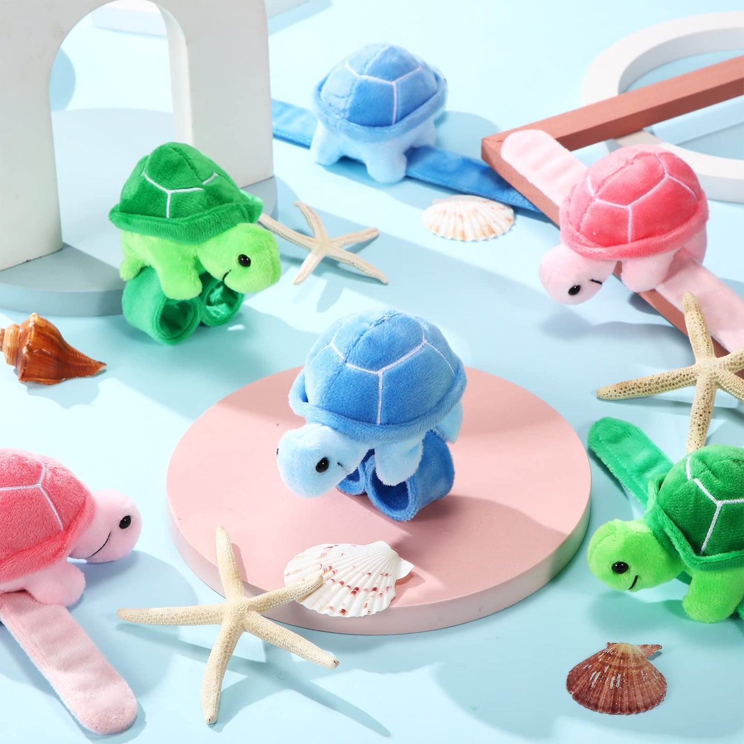 Lenwen 8 Pcs Solid Turtle Stuffed Animals Slap Bracelets For Kids Plush Animal Cute Wrist Slap Bands For Birthday Party Favors B