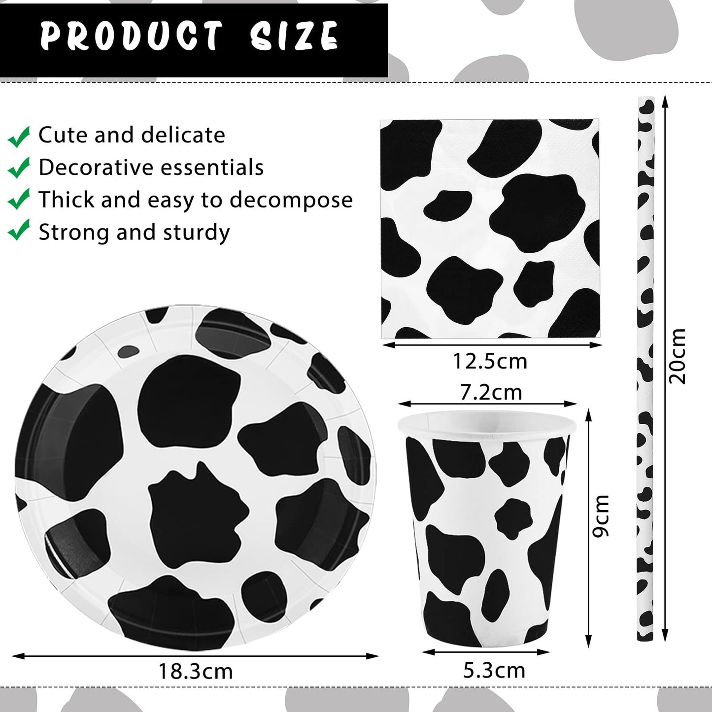 Lewtemi 100 Pcs Cow Print Party Supplies Kit, Includes Napkins, Plates, Straws for Farm Theme Birthday Parties