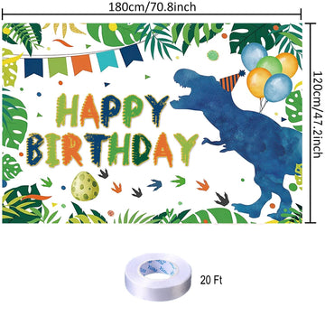 Watercolor Dinosaur Birthday Party Backdrop Dino Happy Birthday Banner T-Rex Photography Background for Boys Party Supplies 70.8