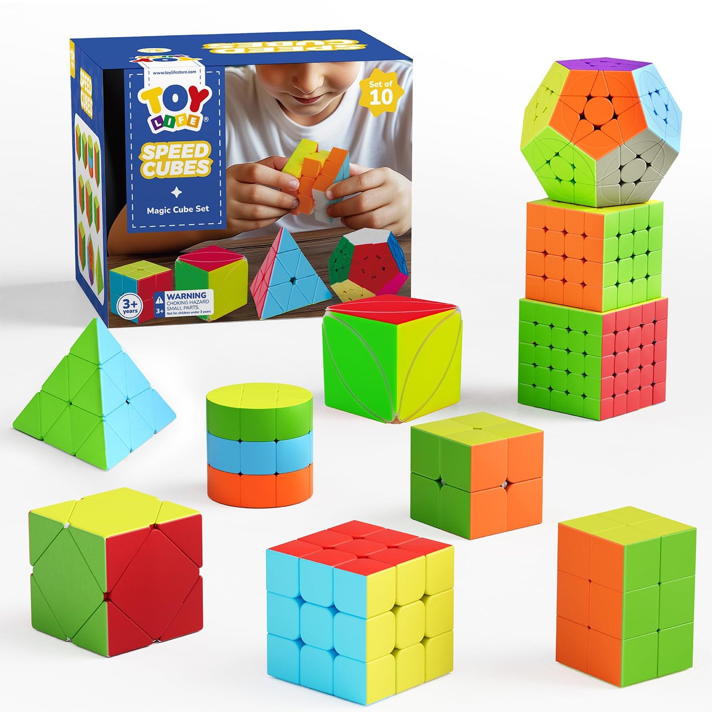 STEAM Life Speed Cube Set 10 Pack Magic Cube | Includes Speed Cubes 3x3  2x2  4x4  Pyramid Cube  Megaminx Cube Puzzle Cube Bundle Collection Cube Toys Gift for Kids & mature-themeds