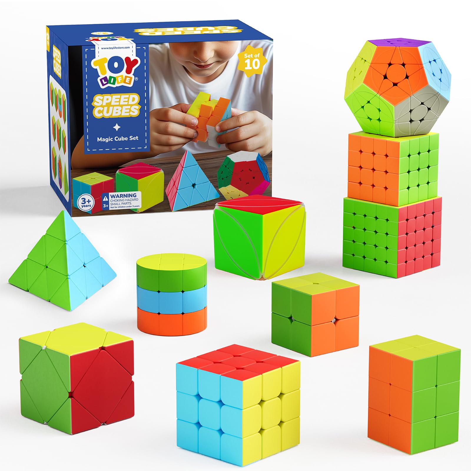 STEAM Life Speed Cube Set 10 Pack Magic Cube | Includes Speed Cubes 3x3  2x2  4x4  Pyramid Cube  Megaminx Cube Puzzle Cube Bundle Collection Cube Toys Gift for Kids & mature-themeds