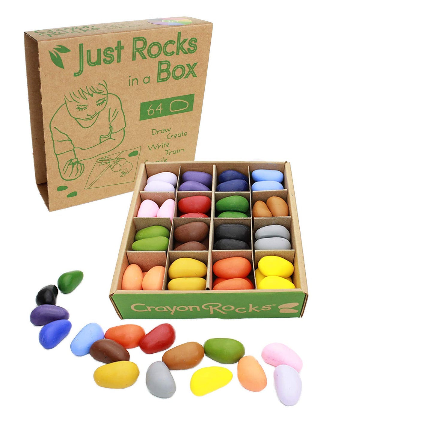 Crayon Rocks Just Rocks in a Box, 16 Colors, Tripod Grip Crayons Made For Handwriting Development in Kids and Toddlers, Fun & Ed