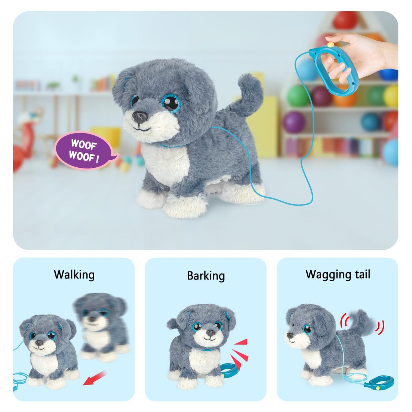YH YUHUNG Remote Control Walking and Barking Dog Toy, 8 Inch, Blue, Model No. 003, Polyester, Perfect for Kids and Electronic Pets