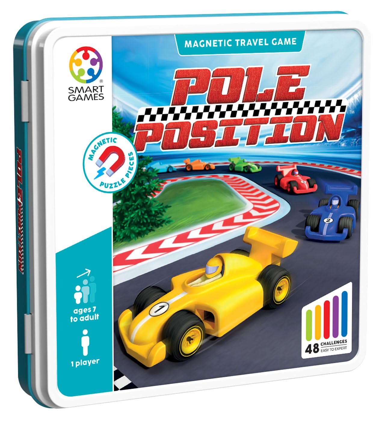 SmartGames Pole Position Metal Box Travel Game with 48 Challenges for Ages 7 - mature-themed