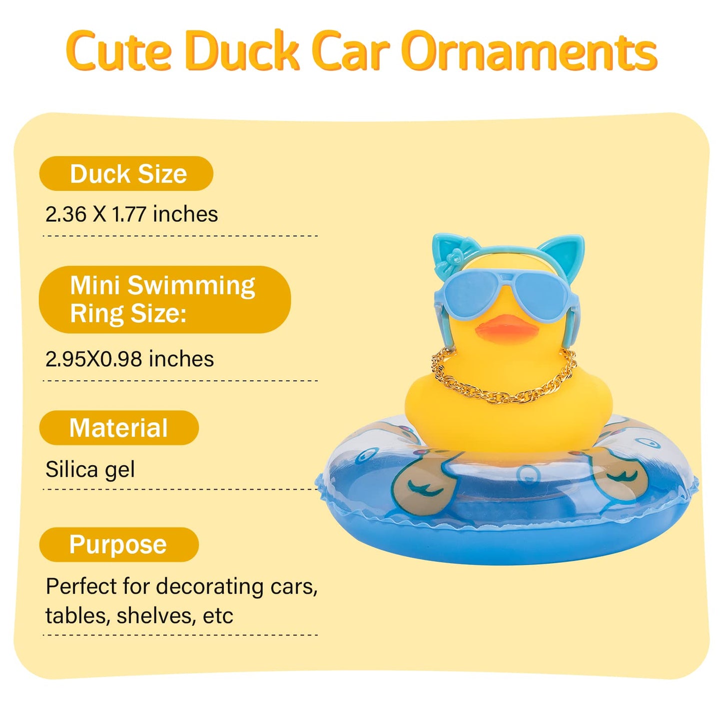Wonuu Car Duck Ornaments Dashboard Decorations with Cute Headband Swim Ring Necklace Sunglasses, B-Blue Bunny Headband