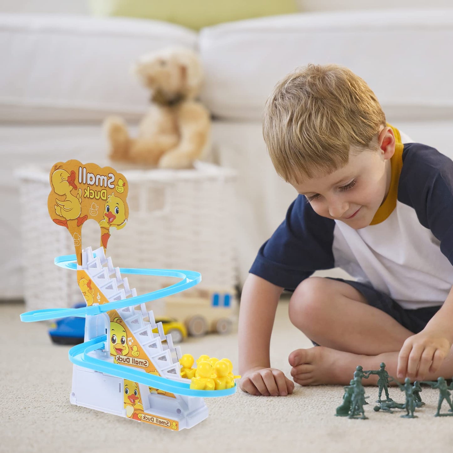 Zerodeko Small Duck Climbing Stair Toy With Music And Light, Cute Animal Slide Track Toy For Toddler