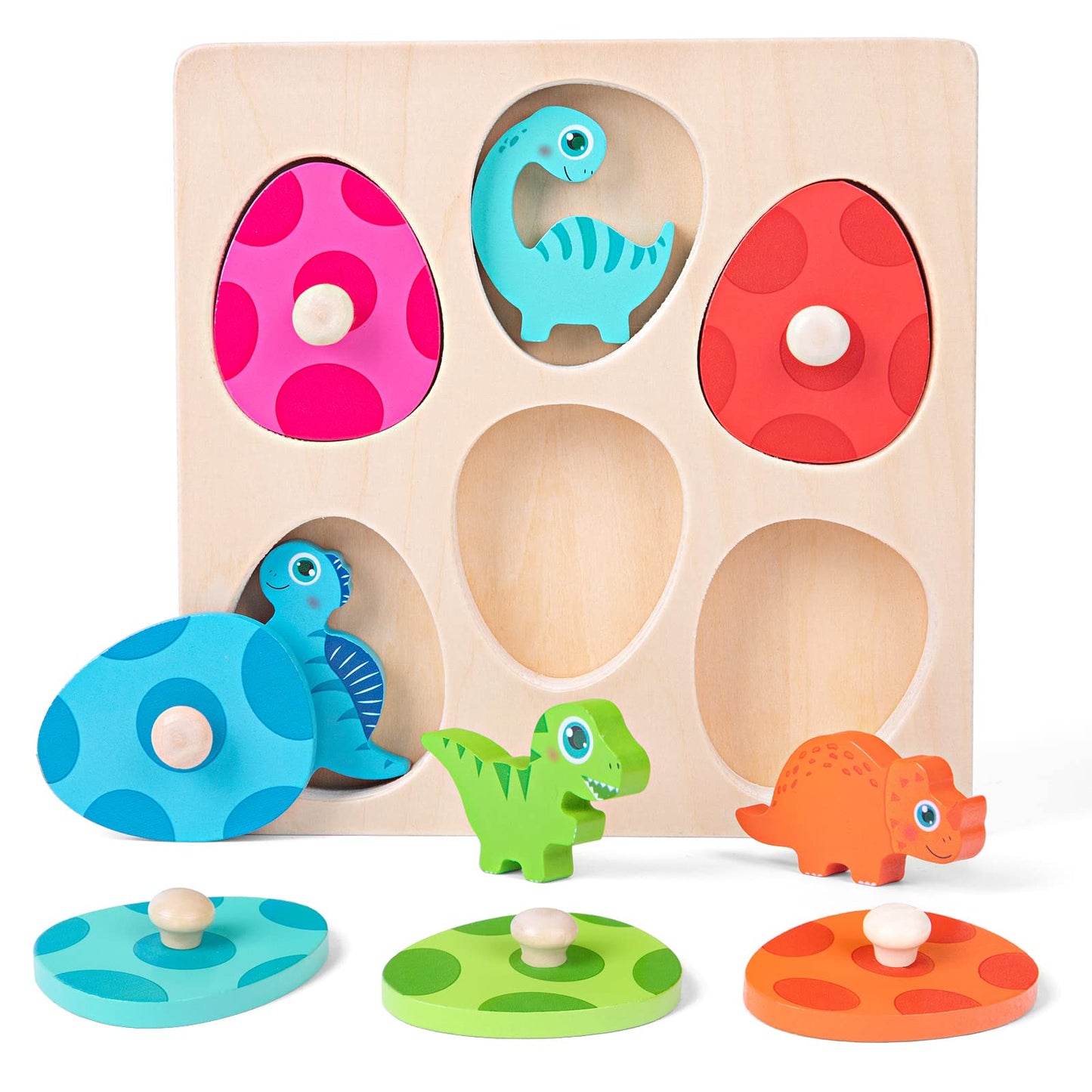Lzdmy Montessori Wooden Puzzle For Toddlers 1-3, Dinosaur Egg Wooden Toy For 2+ Year Old, 1 Year Old Boy And Girl Gifts, Baby Pu