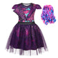Wonderbabe Descendants Dress Mal Halloween Costumes Girls Tulle Mesh Dress Costume Fancy Party Cosplay Outfit With Wig 9-10T