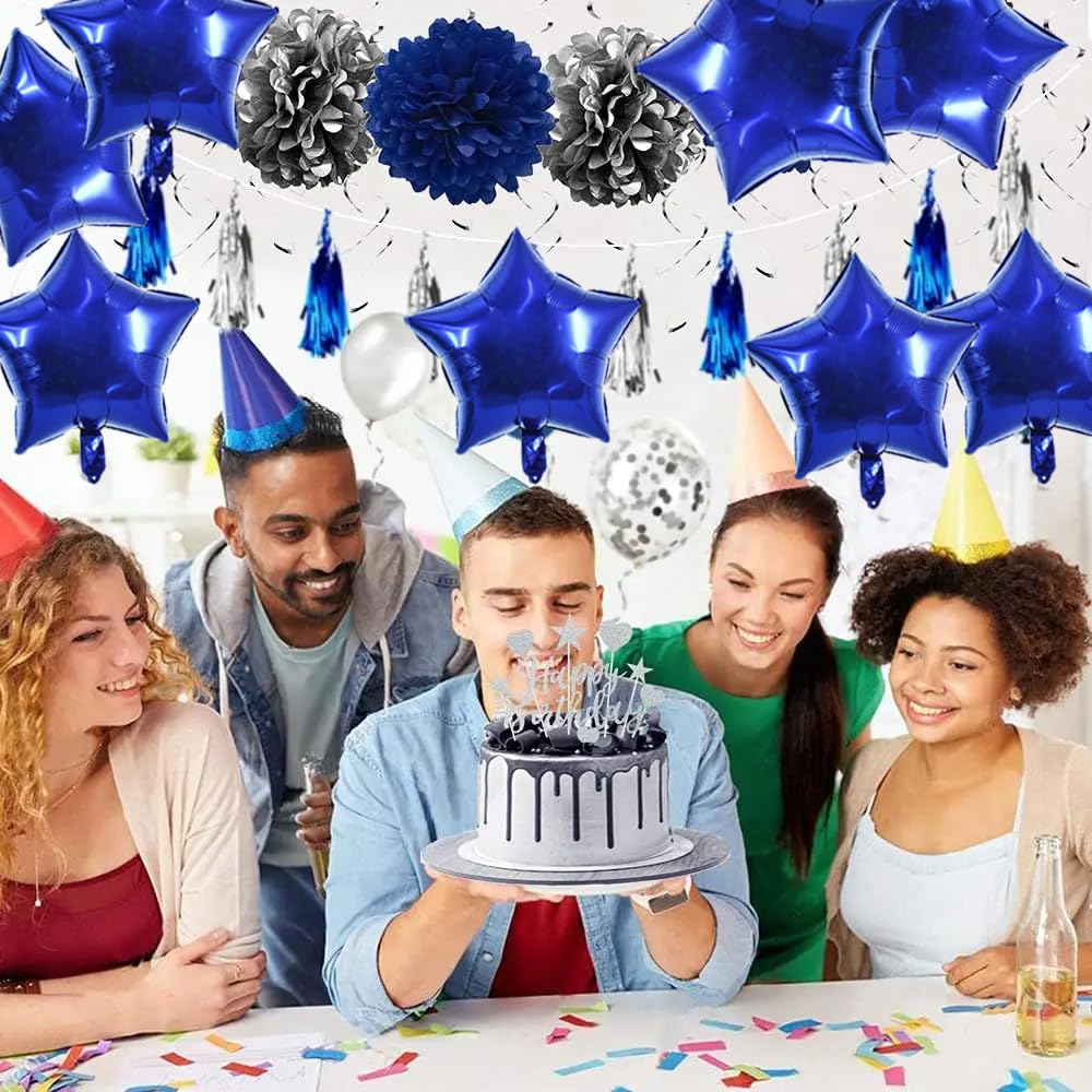 TONIFUL 30Pcs 18 Inch Navy Blue Star Shape Foil Balloons Big Dark Blue Stars Helium Mylar Ballons for Birthday Wedding Baby Show