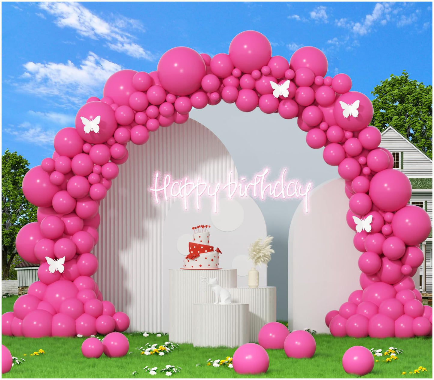 412Pcs Hot Pink Balloon Garland Arch Kit 18 12 10 5 Inch Different Sizes Matte Latex Balloons For Valentine'S Day Baby Shower Bi